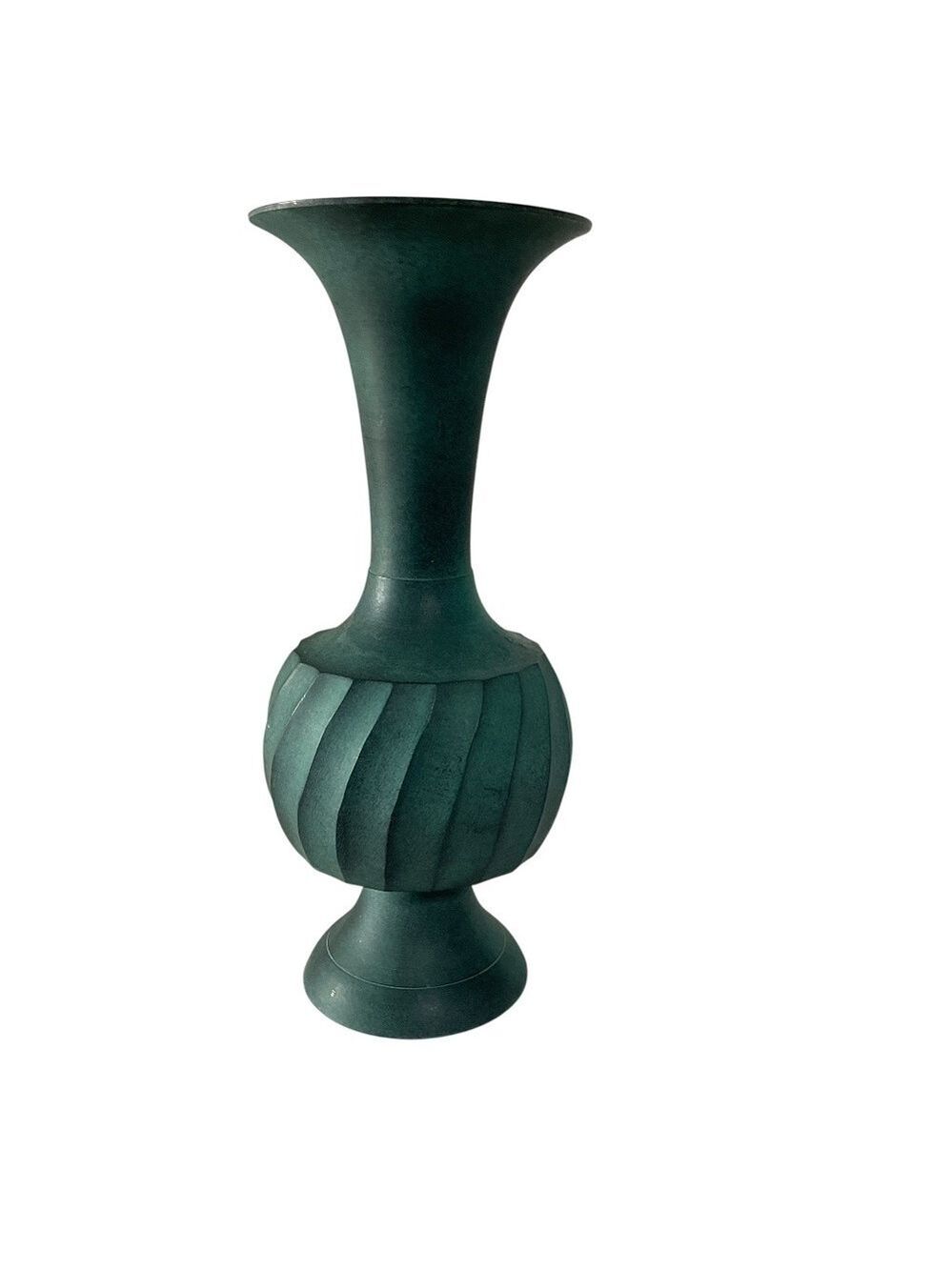 Vintage Handcrafted Green Metal Vase by Archana Crafts India Swirl Design 7 7/8”
